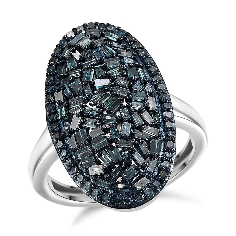 Blue Diamond 1.00 ctw Ring in Rhodium Over Sterling Silver (Size 10.0)