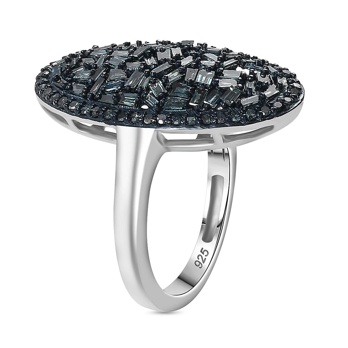 Blue Diamond 1.00 ctw Ring in Rhodium Over Sterling Silver (Size 10.0)