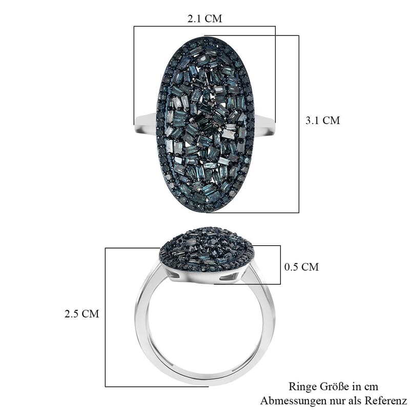 Blue Diamond 1.00 ctw Ring in Rhodium Over Sterling Silver (Size 10.0)