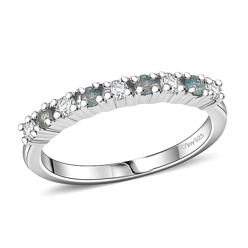 D'Joy Narsipatnam Alexandrite and Moissanite 0.35 ctw Eternity Band Ring in Rhodium Over Sterling Silver (Size 10.0)