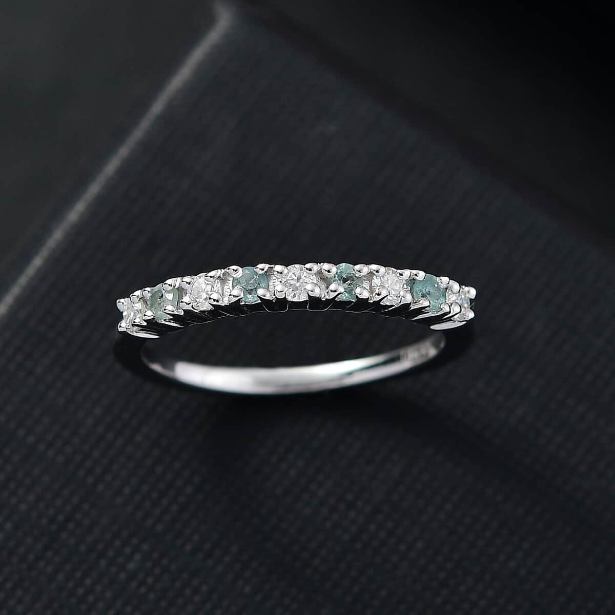 Narsipatnam Alexandrite and Moissanite 0.35 ctw Eternity Band Ring in Rhodium Over Sterling Silver (Size 10.0) image number 1