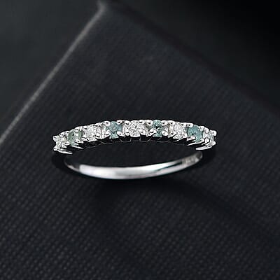 D'Joy Narsipatnam Alexandrite and Moissanite 0.35 ctw Eternity Band Ring in Rhodium Over Sterling Silver (Size 10.0)