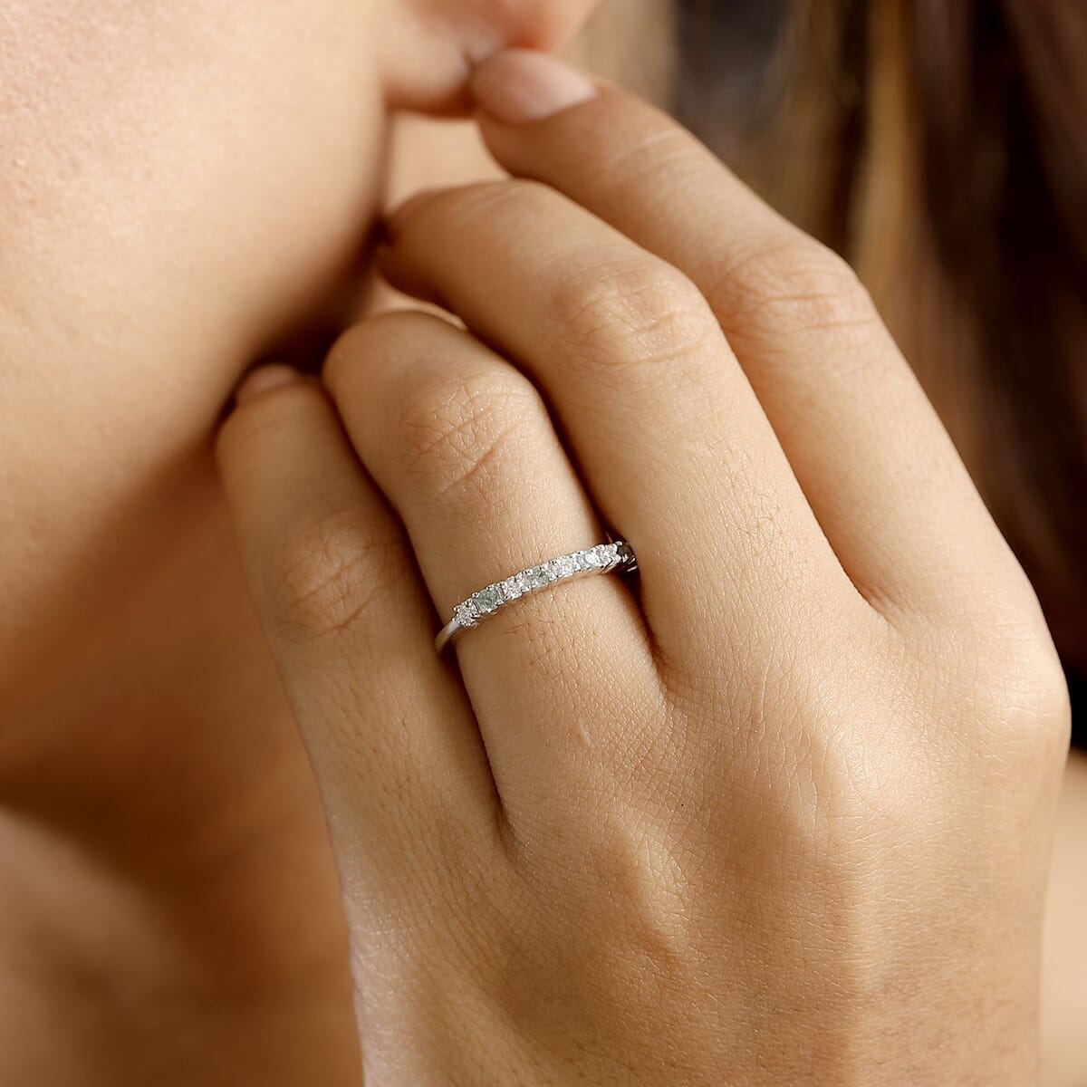 D'Joy Narsipatnam Alexandrite and Moissanite 0.35 ctw Eternity Band Ring in Rhodium Over Sterling Silver (Size 6.0) image number 2