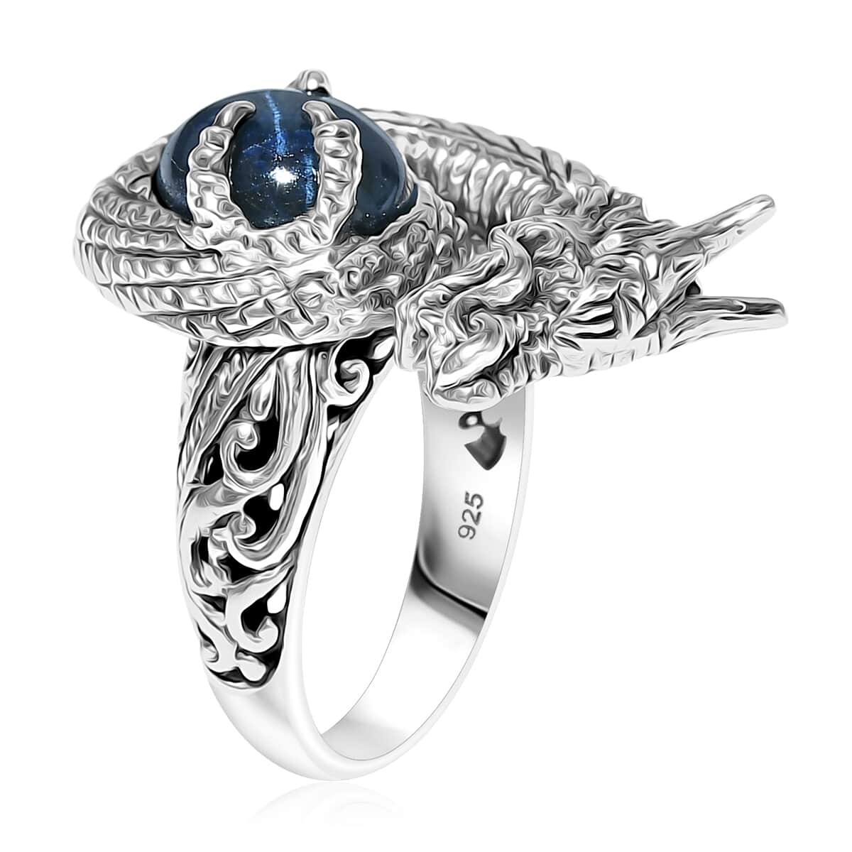 Bali Legacy Blue Star Sapphire (DF) 4.50 ctw Dragon Ring in Sterling Silver (Size 7.0) image number 3