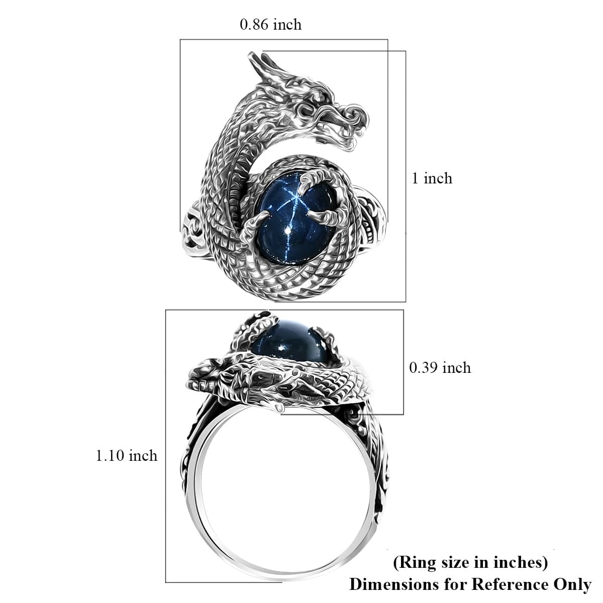 Bali Legacy Blue Star Sapphire (DF) 4.50 ctw Dragon Ring in Sterling Silver (Size 7.0) image number 4