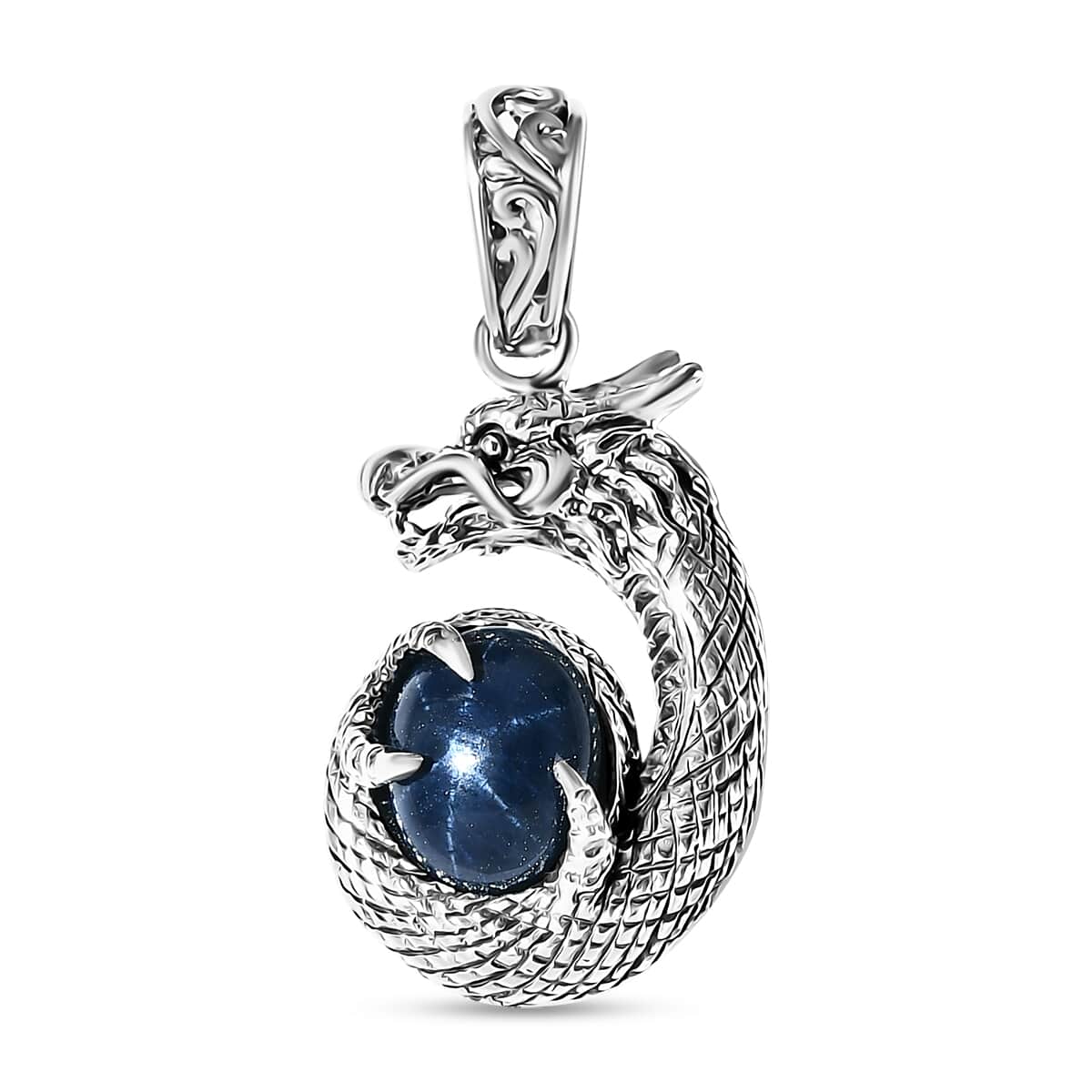 Bali Legacy Blue Star Sapphire (DF) 4.50 ctw Dragon Pendant in Sterling Silver  image number 0