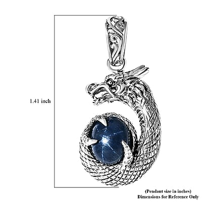 Bali Legacy Blue Star Sapphire (DF) 4.50 ctw Dragon Pendant in Sterling Silver 