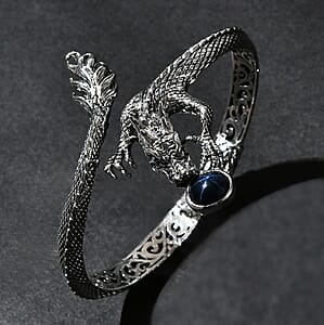 Bali Legacy Blue Star Sapphire (DF) 4.50 ctw Dragon Bangle Bracelet in Sterling Silver (7.25 In)