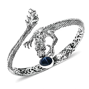 Bali Legacy Blue Star Sapphire (DF) 4.50 ctw Dragon Bangle Bracelet in Sterling Silver (7.25 In)