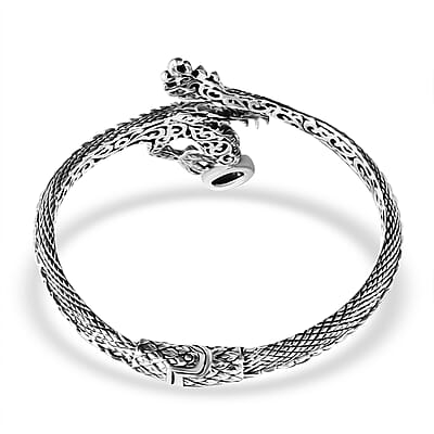 Bali Legacy Blue Star Sapphire (DF) 4.50 ctw Dragon Bangle Bracelet in Sterling Silver (7.25 In)