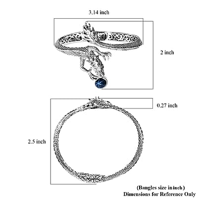Bali Legacy Blue Star Sapphire (DF) 4.50 ctw Dragon Bangle Bracelet in Sterling Silver (7.25 In)