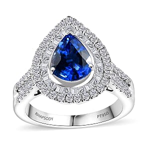 Certified & Appraised Rhapsody AAAA Ceylon Blue Sapphire and E-F VS2 Diamond 3.20 ctw Ring in 950 Platinum (Size 5.0) 8.50 Grams