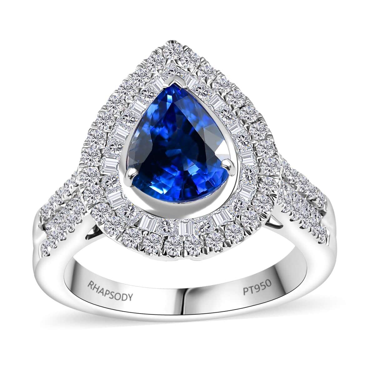 Certified & Appraised Rhapsody AAAA Ceylon Blue Sapphire and E-F VS2 Diamond 3.20 ctw Ring in 950 Platinum (Size 6.0) 8.50 Grams image number 0