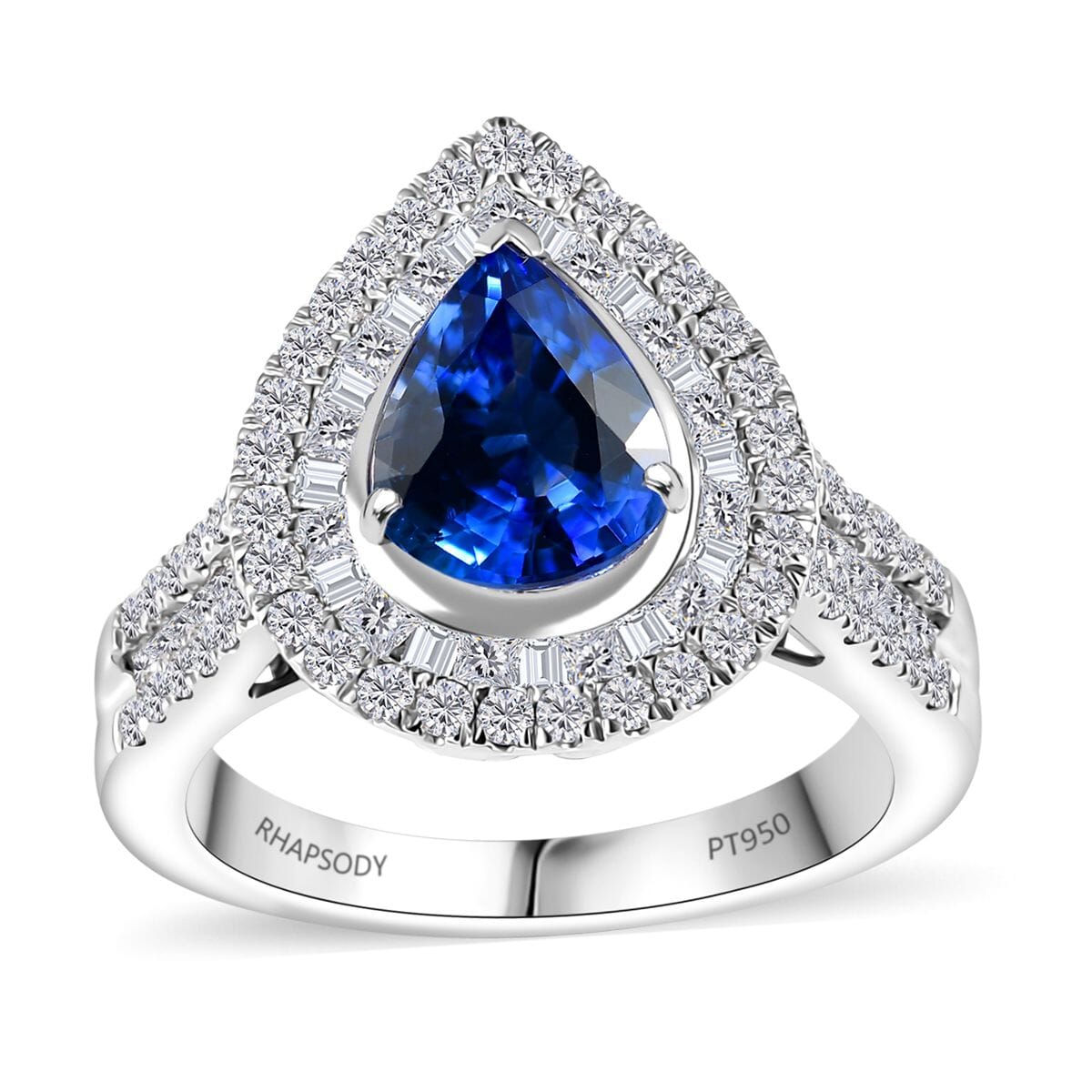 Certified & Appraised Rhapsody AAAA Ceylon Blue Sapphire and E-F VS2 Diamond 3.20 ctw Ring in 950 Platinum (Size 7.0) 8.50 Grams image number 0