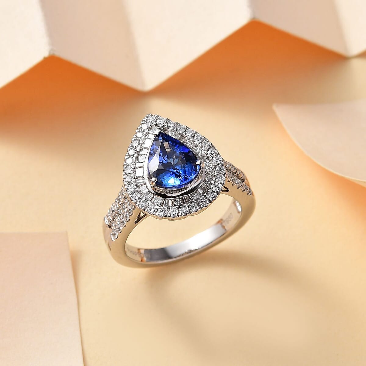 Certified & Appraised Rhapsody AAAA Ceylon Blue Sapphire and E-F VS2 Diamond 3.20 ctw Ring in 950 Platinum (Size 7.0) 8.50 Grams image number 1