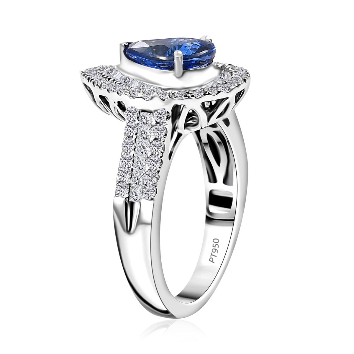 Certified & Appraised Rhapsody AAAA Ceylon Blue Sapphire and E-F VS2 Diamond 3.20 ctw Ring in 950 Platinum (Size 7.0) 8.50 Grams image number 3