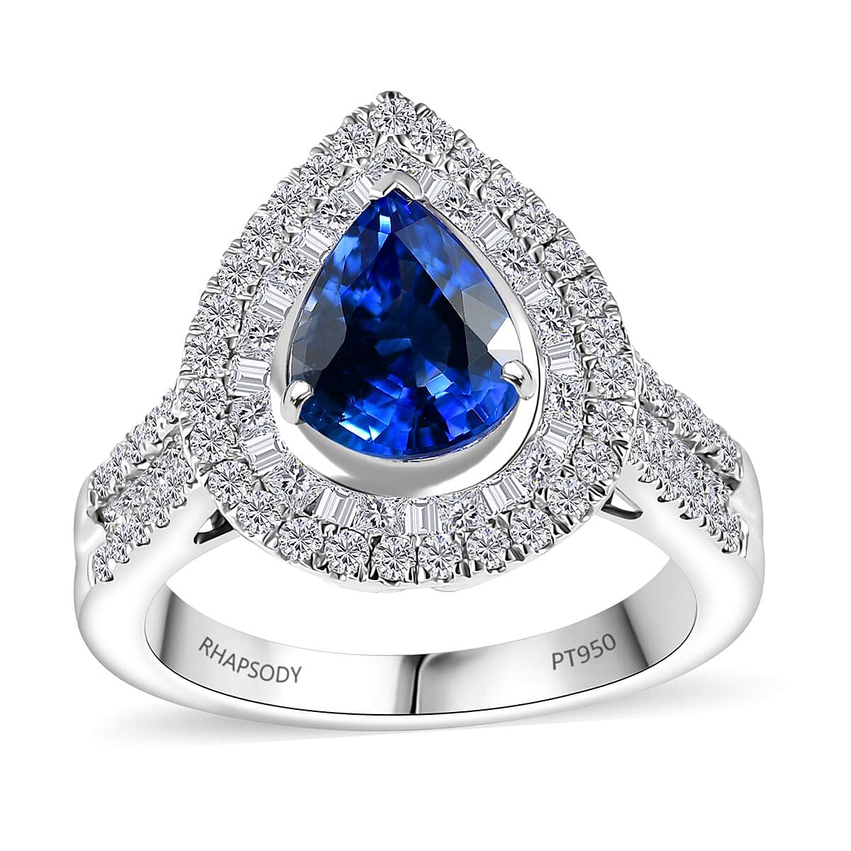 Certified & Appraised Rhapsody AAAA Ceylon Blue Sapphire and E-F VS2 Diamond 3.20 ctw Ring in 950 Platinum (Size 8.0) 8.50 Grams image number 0