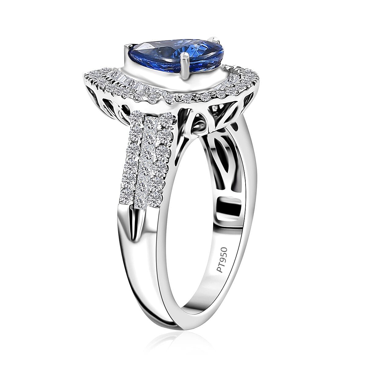Certified & Appraised Rhapsody AAAA Ceylon Blue Sapphire and E-F VS2 Diamond 3.20 ctw Ring in 950 Platinum (Size 8.0) 8.50 Grams image number 3