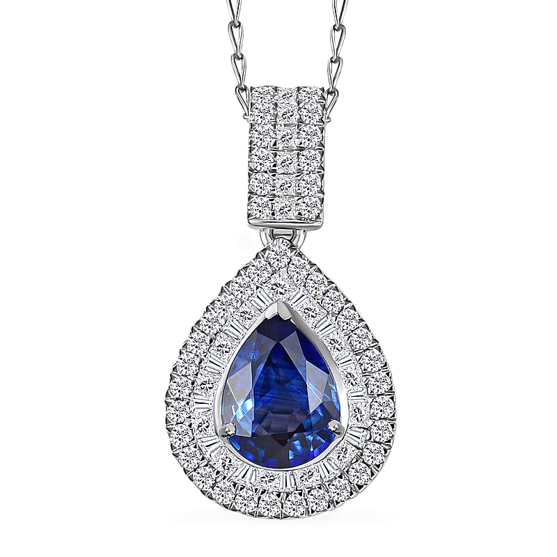 Pre Black Friday Deal Certified and Appraised Rhapsody AAAA Ceylon Blue Sapphire and E-F VS2 Diamond 3.00 ctw Pendant in 950 Platinum 4.30 Grams