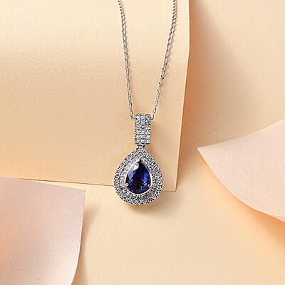 Pre Black Friday Deal Certified and Appraised Rhapsody AAAA Ceylon Blue Sapphire and E-F VS2 Diamond 3.00 ctw Pendant in 950 Platinum 4.30 Grams