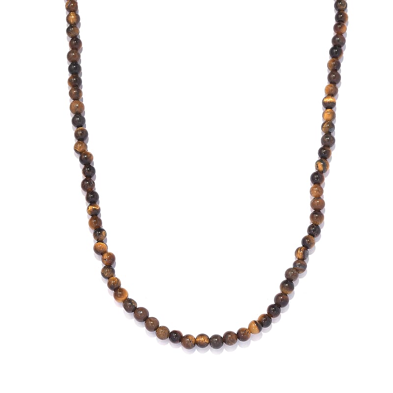 Tigers Eye 77.00 ctw Necklace 20 Inches in Stainless Steel