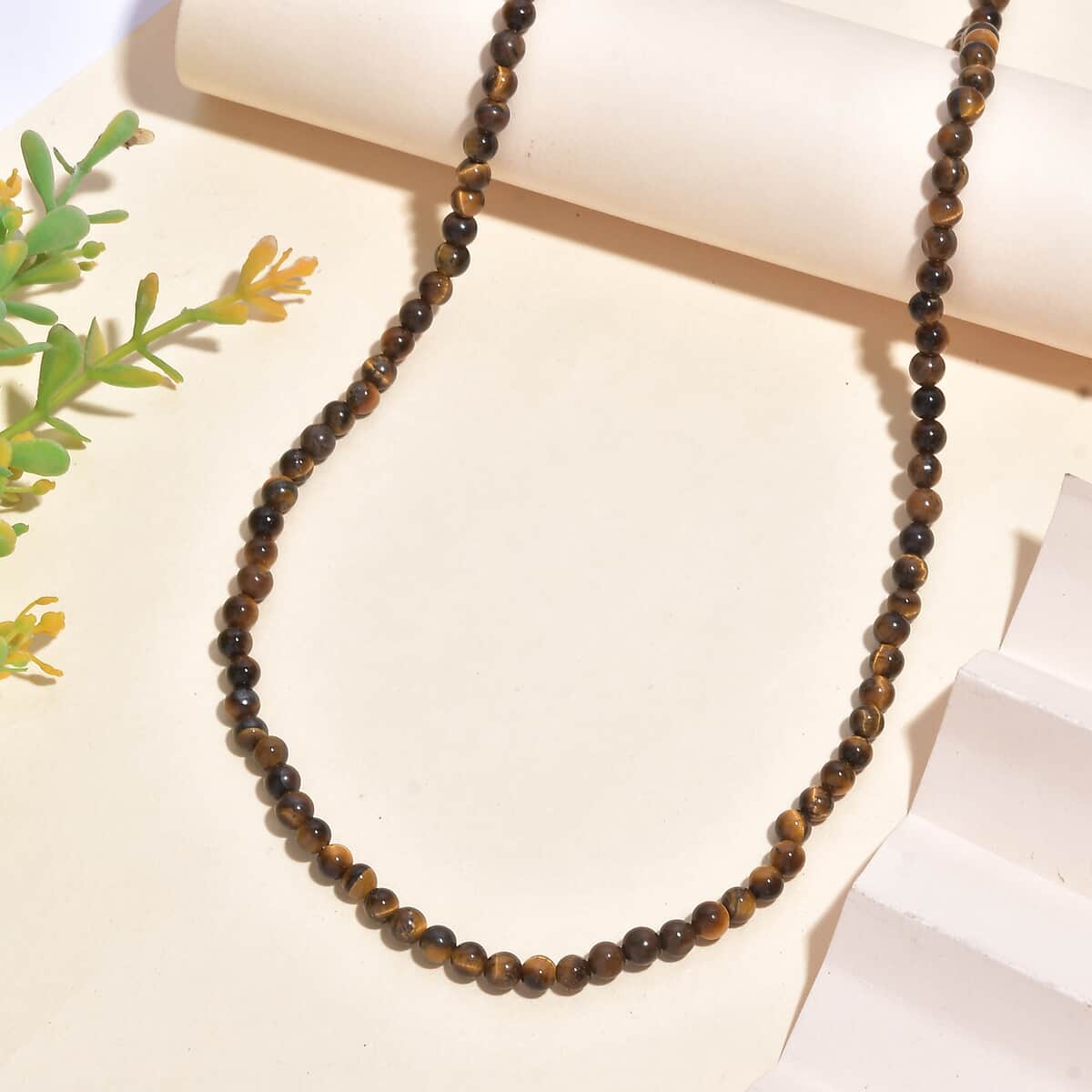 Tigers Eye 77.00 ctw Necklace 20 Inches in Stainless Steel  image number 1