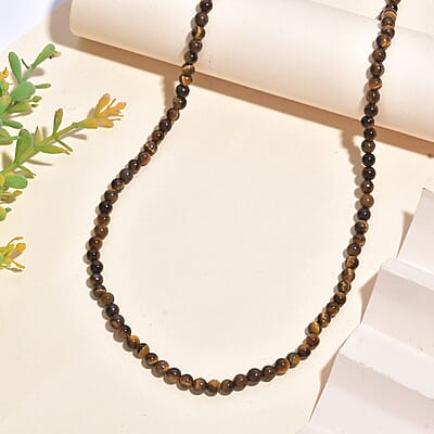 Tigers Eye 77.00 ctw Necklace 20 Inches in Stainless Steel