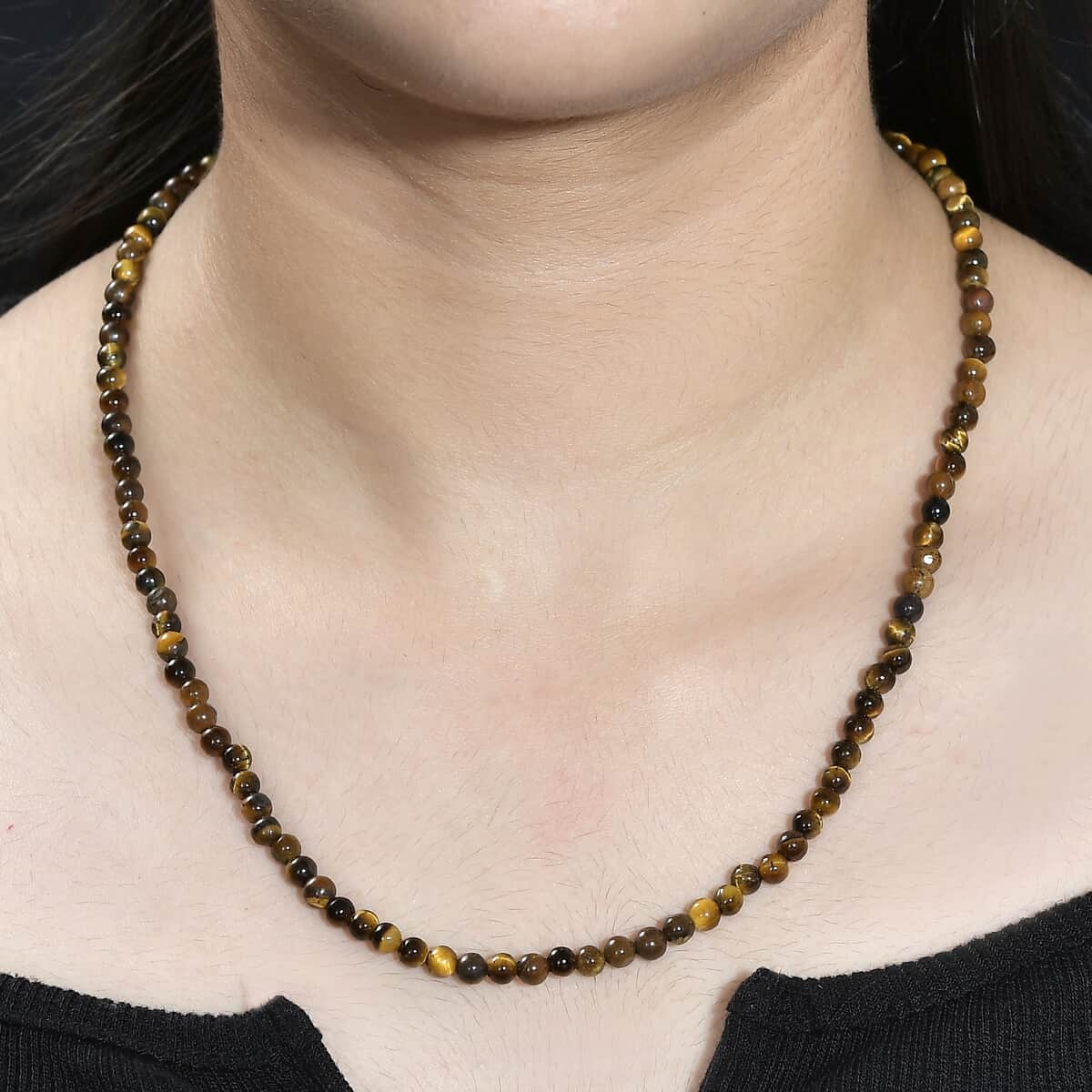 Tigers Eye 77.00 ctw Necklace 20 Inches in Stainless Steel  image number 2