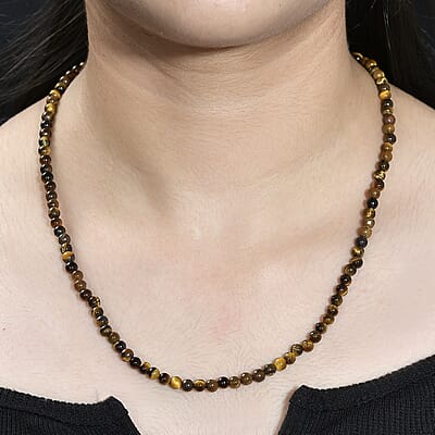 Tigers Eye 77.00 ctw Necklace 20 Inches in Stainless Steel