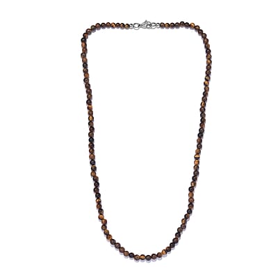 Tigers Eye 77.00 ctw Necklace 20 Inches in Stainless Steel