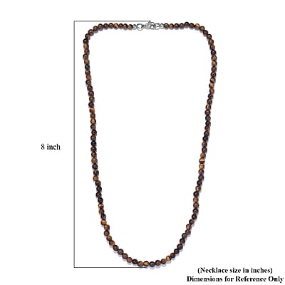 Tigers Eye 77.00 ctw Necklace 20 Inches in Stainless Steel