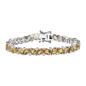 Premium Brazilian Heliodor and Moissanite 13.25 ctw Art Deco Bracelet in Rhodium Over Sterling Silver (6.50 In)