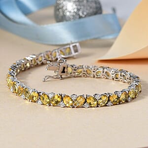 D'Joy Premium Brazilian Heliodor and Moissanite 13.25 ctw Art Deco Bracelet in Rhodium Over Sterling Silver (6.50 In)