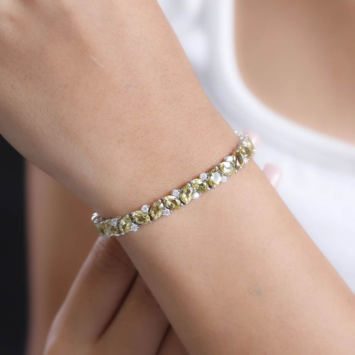 Premium Brazilian Heliodor and Moissanite 13.25 ctw Bracelet in Rhodium Over Sterling Silver (6.50 In) image number 2