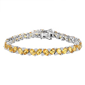 D'Joy Premium Brazilian Heliodor and Moissanite 15.00 ctw Art Deco Bracelet in Rhodium Over Sterling Silver (7.25 In)