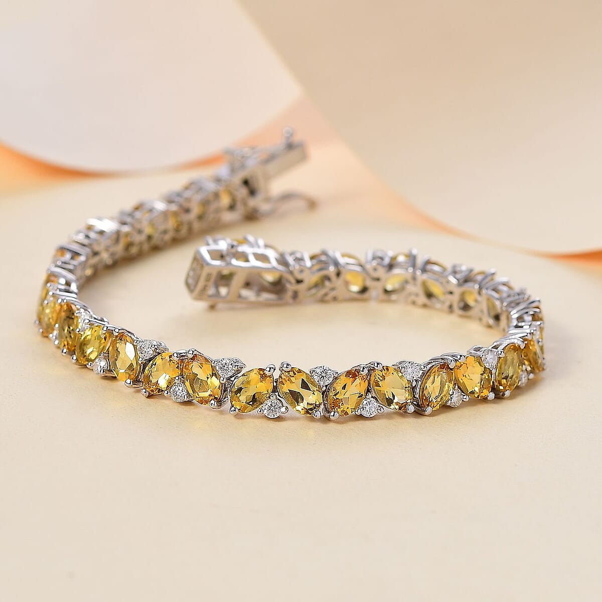 D'Joy Premium Brazilian Heliodor and Moissanite 15.00 ctw Art Deco Bracelet in Rhodium Over Sterling Silver (7.25 In) image number 1