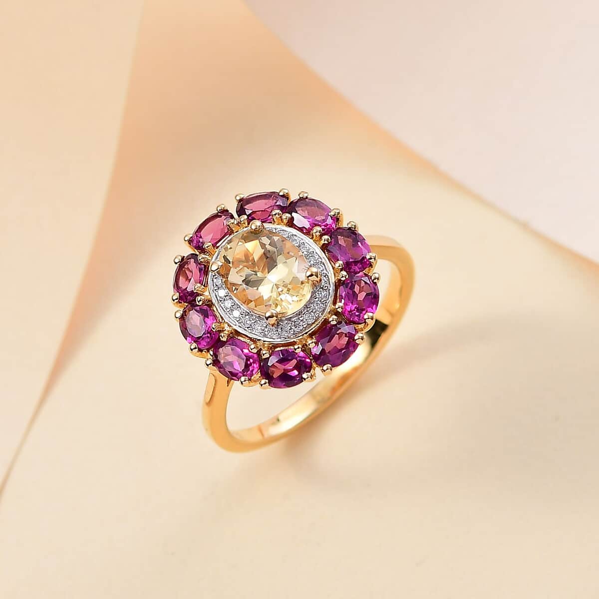 AAA Brazilian Heliodor and Multi Gemstone 3.35 ctw Blossom Radiance Ring in 18K Vermeil Yellow Gold Over Sterling Silver (Size 10.0) image number 1