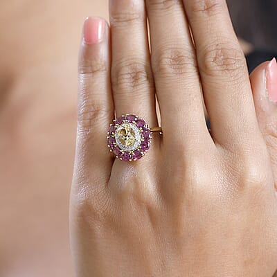 AAA Brazilian Heliodor and Multi Gemstone 3.35 ctw Blossom Radiance Ring in 18K Vermeil Yellow Gold Over Sterling Silver (Size 10.0)