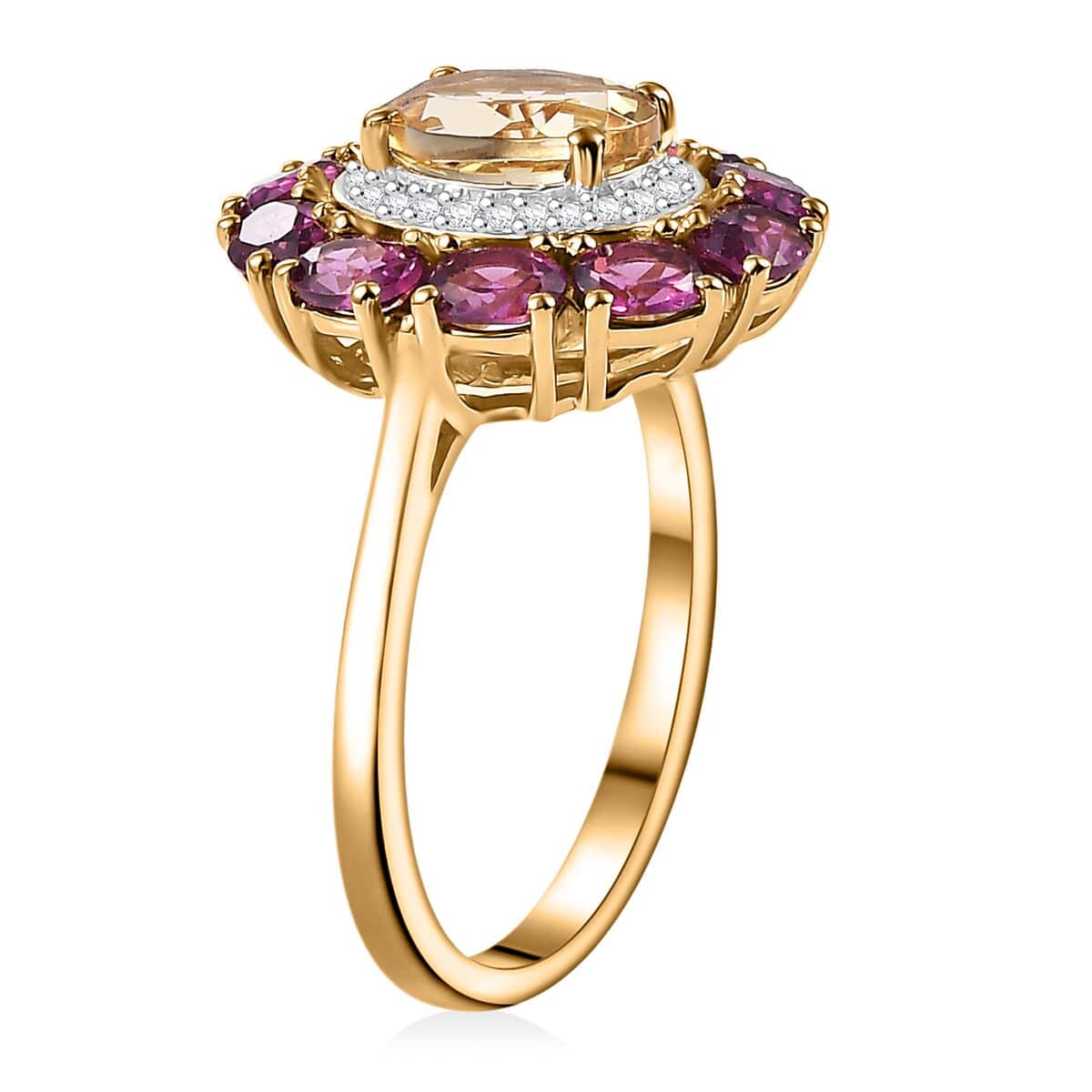 AAA Brazilian Heliodor and Multi Gemstone 3.35 ctw Blossom Radiance Ring in 18K Vermeil Yellow Gold Over Sterling Silver (Size 10.0) image number 3