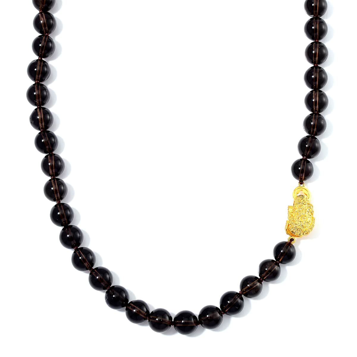 Brazilian Smoky Quartz 230.00 ctw Beaded Necklace with Pixiu Lock in Goldtone 20 Inches image number 0