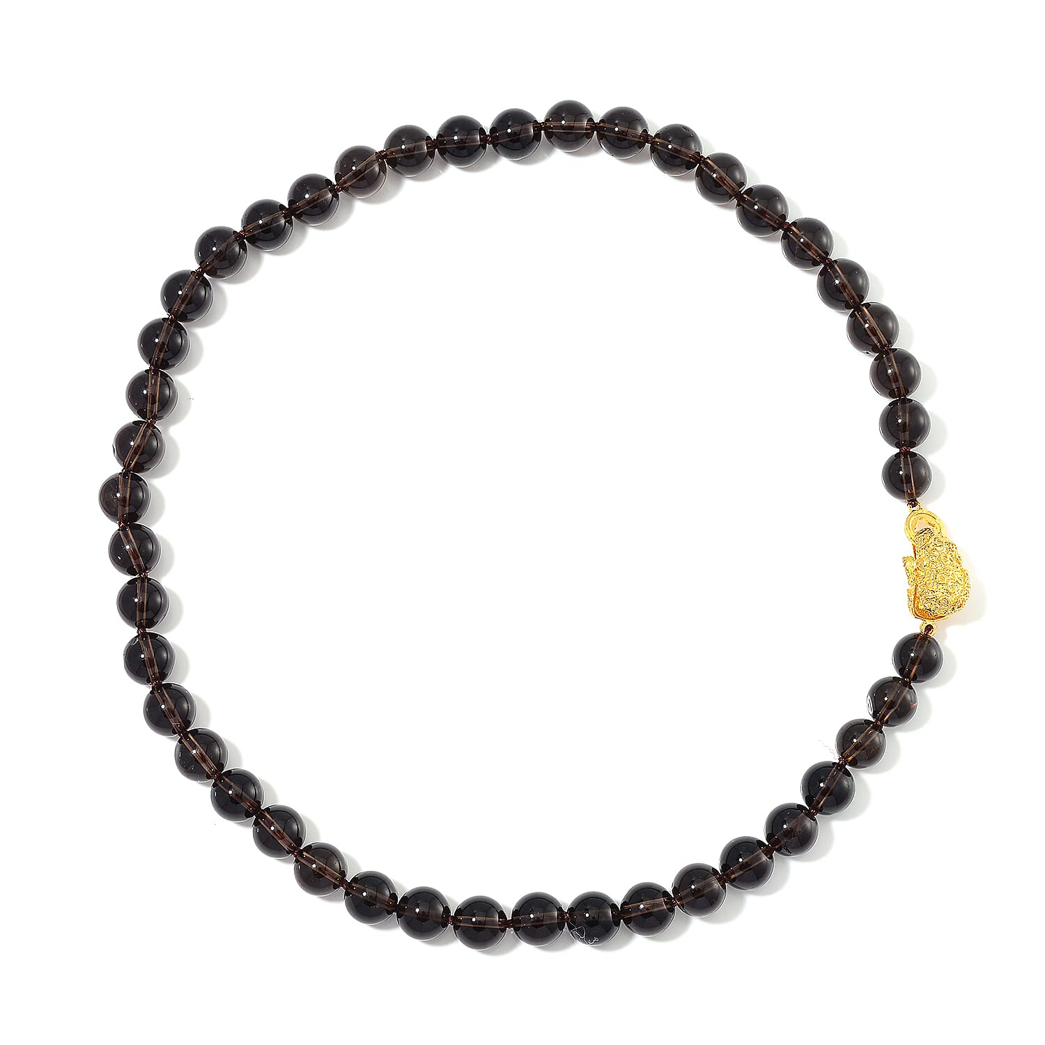 Brazilian Smoky Quartz 230.00 ctw Beaded Necklace with Pixiu Lock in Goldtone 20 Inches