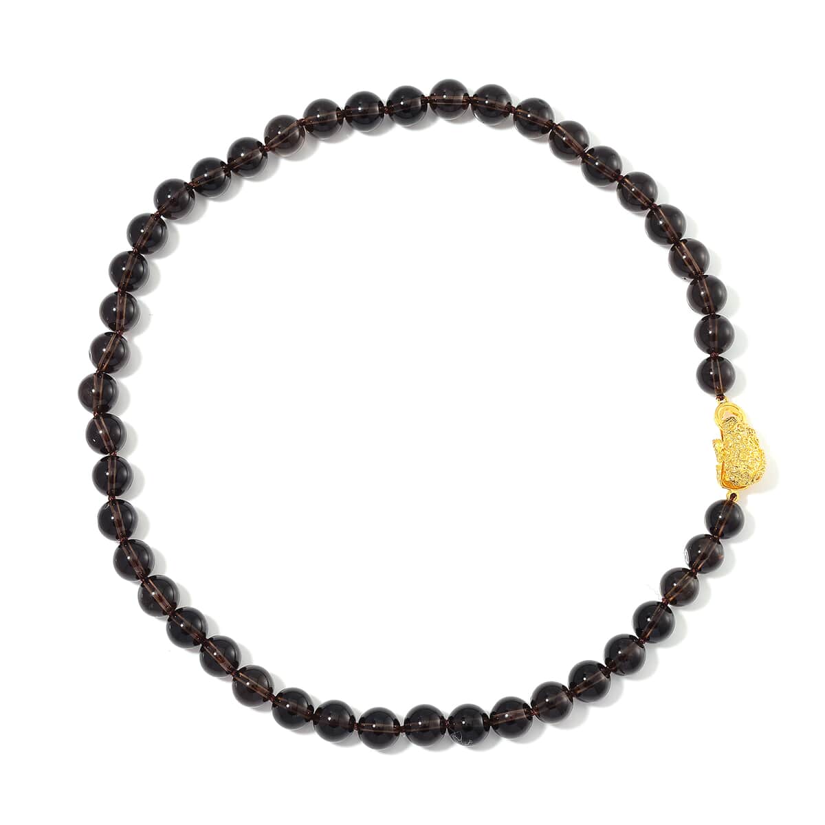 Brazilian Smoky Quartz 230.00 ctw Beaded Necklace with Pixiu Lock in Goldtone 20 Inches image number 2