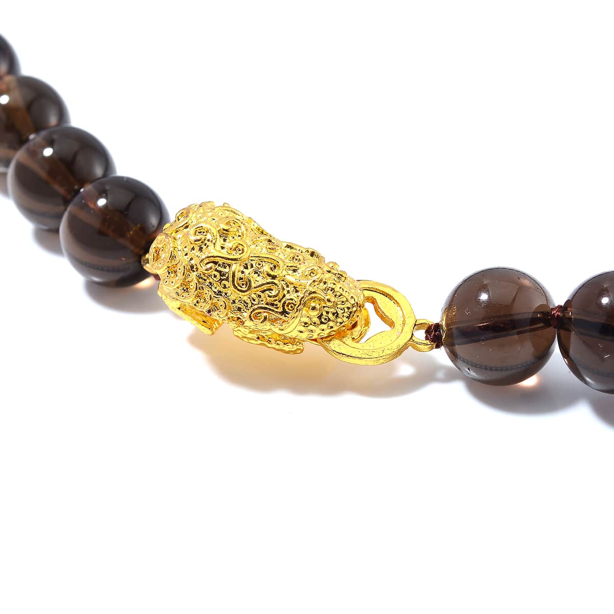 Brazilian Smoky Quartz 230.00 ctw Beaded Necklace with Pixiu Lock in Goldtone 20 Inches image number 3