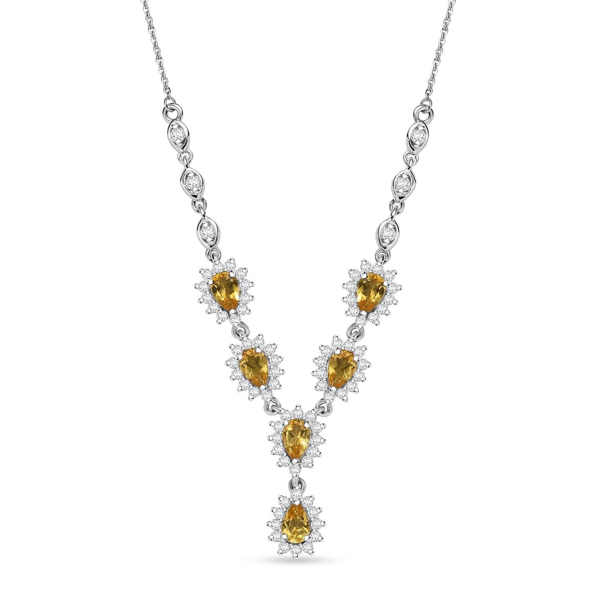 Premium Brazilian Heliodor and Moissanite 3.55 ctw Sunflower Cascade Necklace in Rhodium Over Sterling Silver 18 Inches image number 0