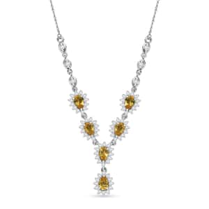 Premium Brazilian Heliodor and Moissanite 3.55 ctw Sunflower Cascade Necklace in Rhodium Over Sterling Silver 18 Inches