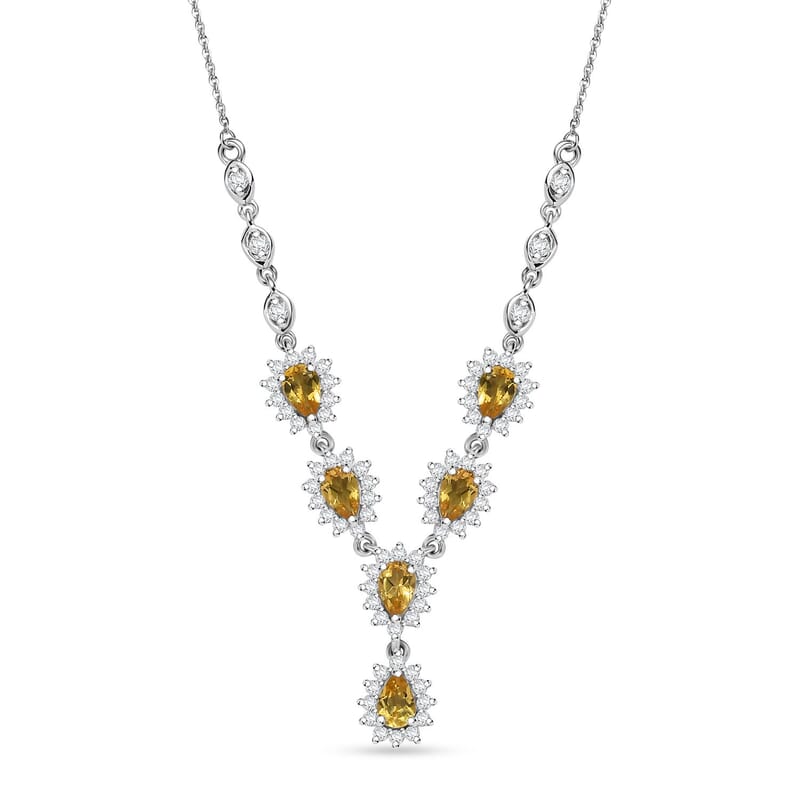 D'Joy Premium Brazilian Heliodor and Moissanite 3.55 ctw Sunflower Cascade Necklace in Rhodium Over Sterling Silver 18 Inches