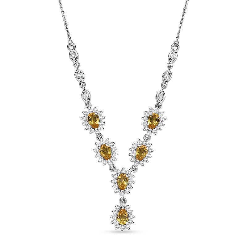 D'Joy Premium Brazilian Heliodor and Moissanite 3.55 ctw Sunflower Cascade Necklace in Rhodium Over Sterling Silver 18 Inches