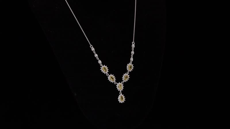 D'Joy Premium Brazilian Heliodor and Moissanite 3.55 ctw Sunflower Cascade Necklace in Rhodium Over Sterling Silver 18 Inches