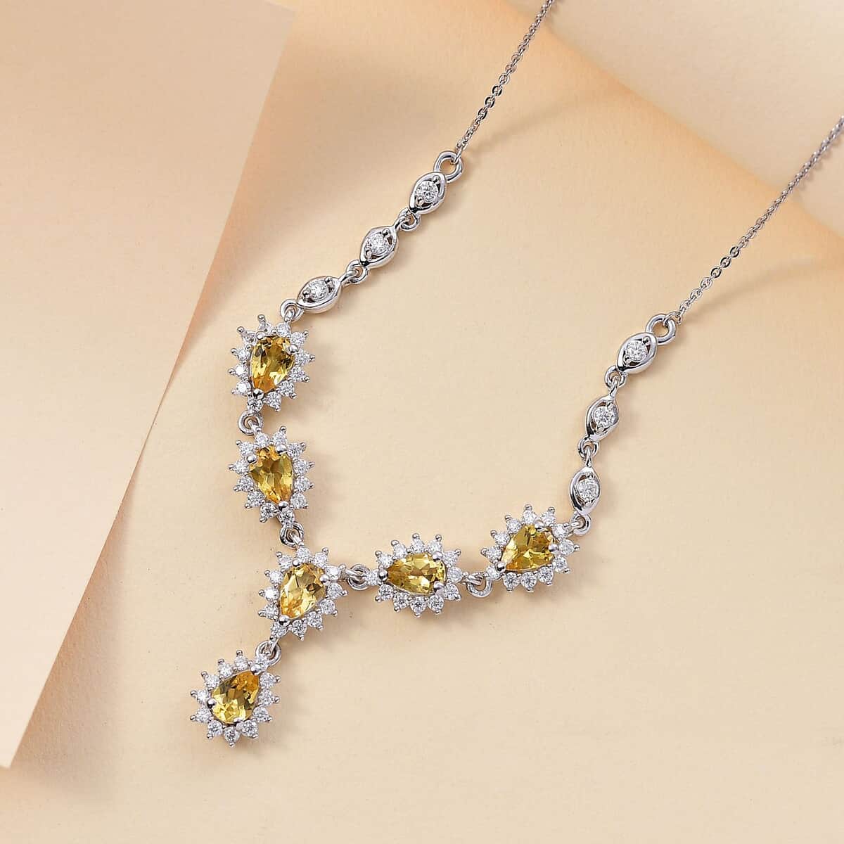 Premium Brazilian Heliodor and Moissanite 3.55 ctw Sunflower Cascade Necklace in Rhodium Over Sterling Silver 18 Inches image number 1