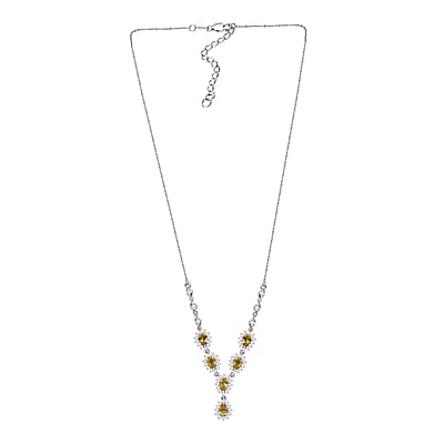D'Joy Premium Brazilian Heliodor and Moissanite 3.55 ctw Sunflower Cascade Necklace in Rhodium Over Sterling Silver 18 Inches